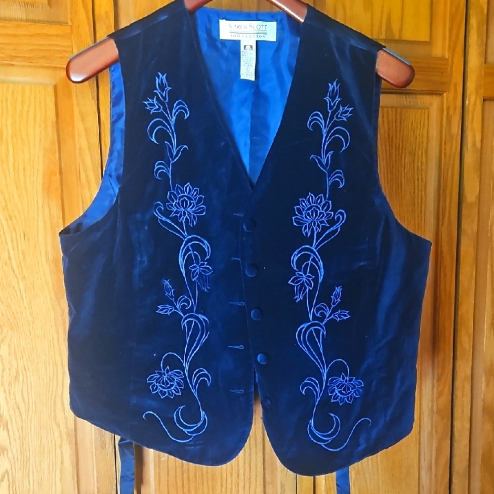 Navy Blue Embroidered Vest